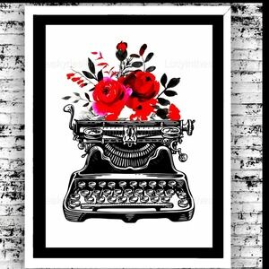 Typewriter Red Rose Elegant Vintage Style Art Print
